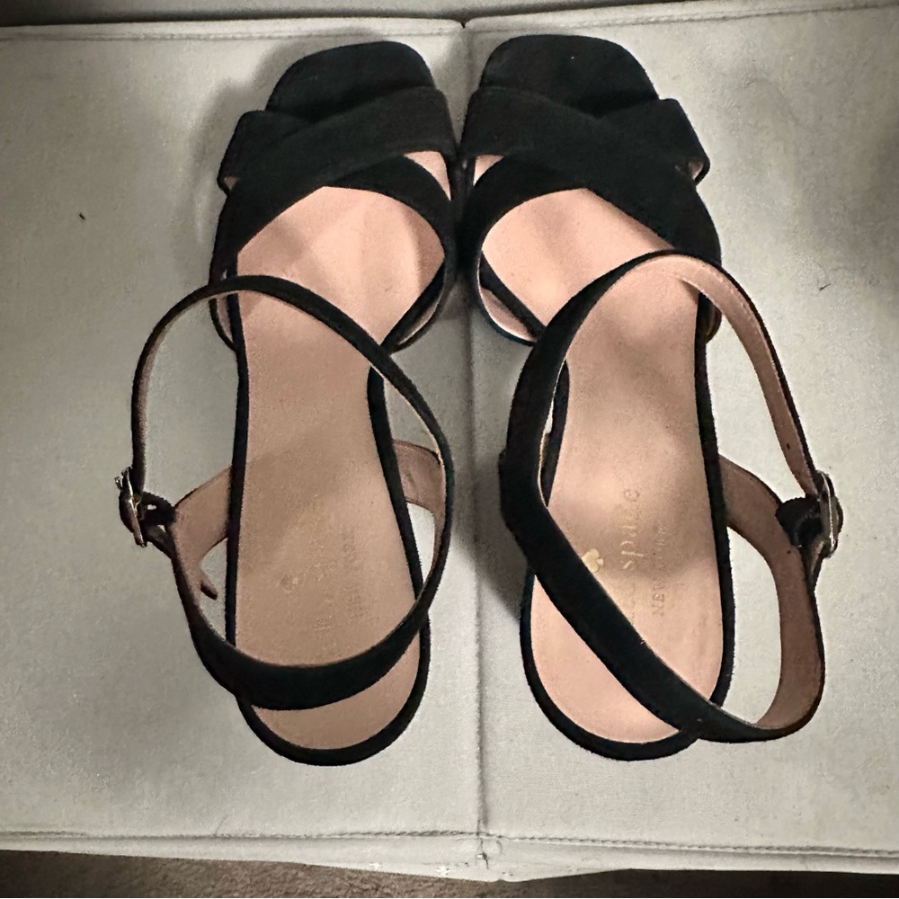 Kate Spade Delphi Faux Suede Platform Open Toe Sandal Heels Black Women 11 - Picture 5 of 7